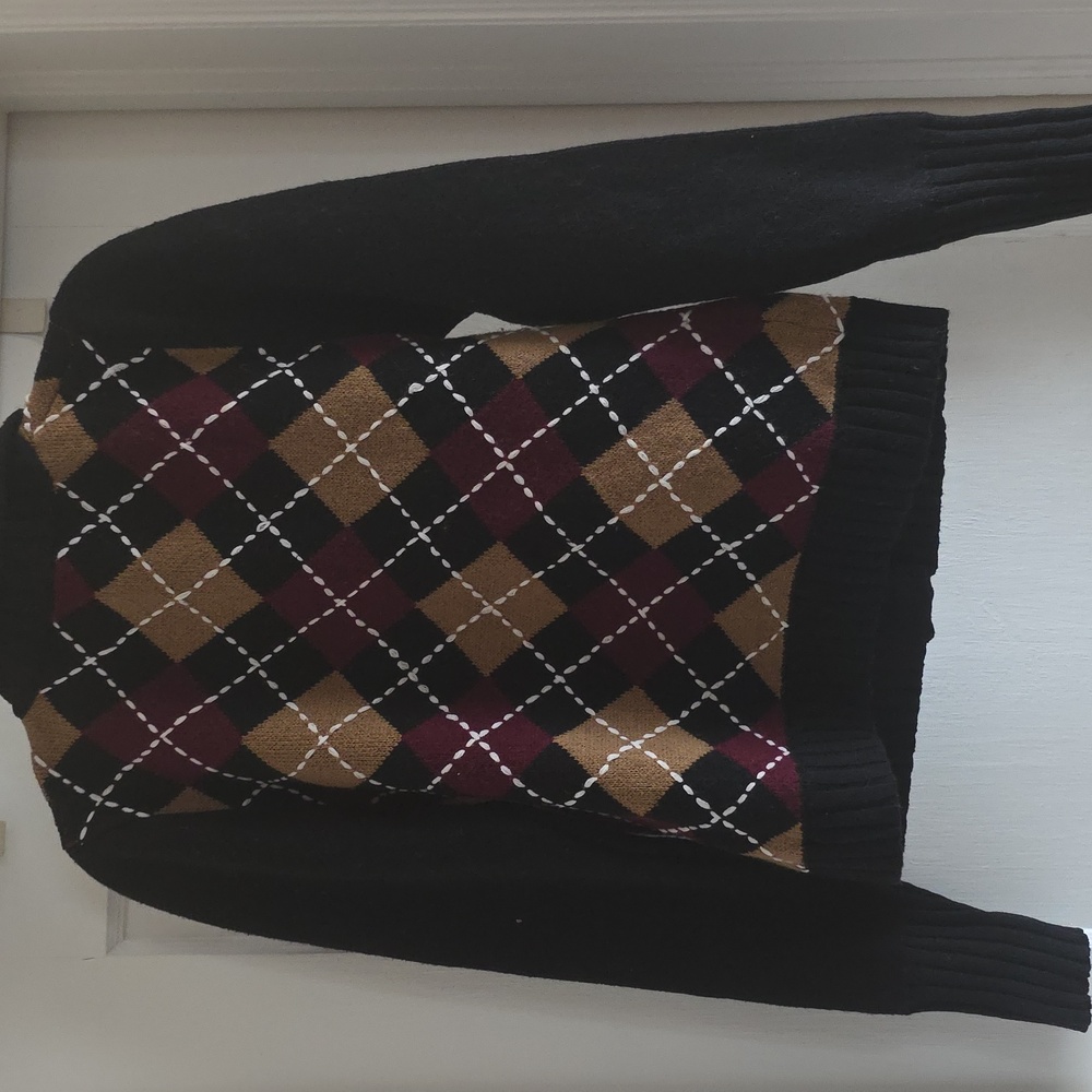 Zara Black Argyle Cardigan Sz Large - Picture 3 of 6